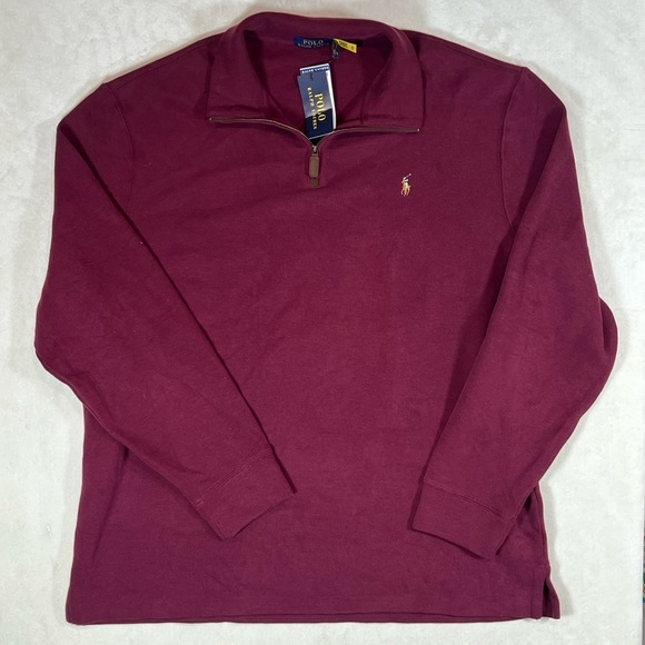 NWT Polo Ralph Lauren XXL Men's Burgundy Pullover Quarter Zip 1/4 Sweater - Picture 2 of 9